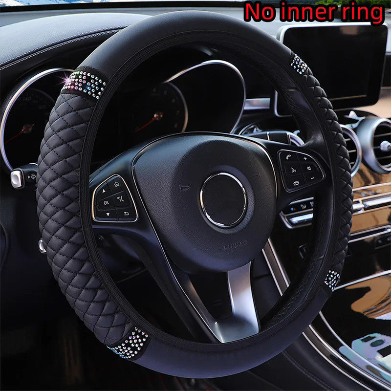 15INCH PU leather Diamond-studded Car Steering Wheel Cover Without Inner Ring-