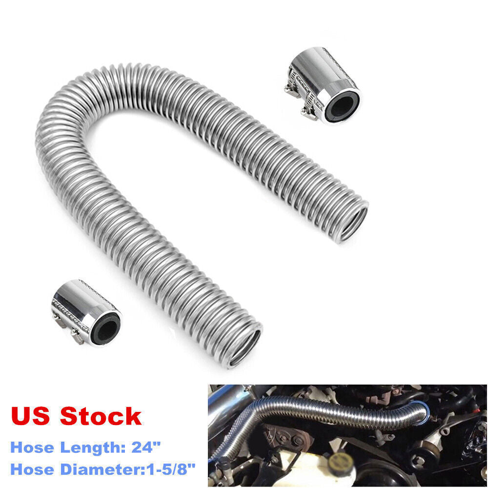 1-5/8 inch radiator hoses, upper/lower 24 inch flexible stainless steel with chrome caps. n