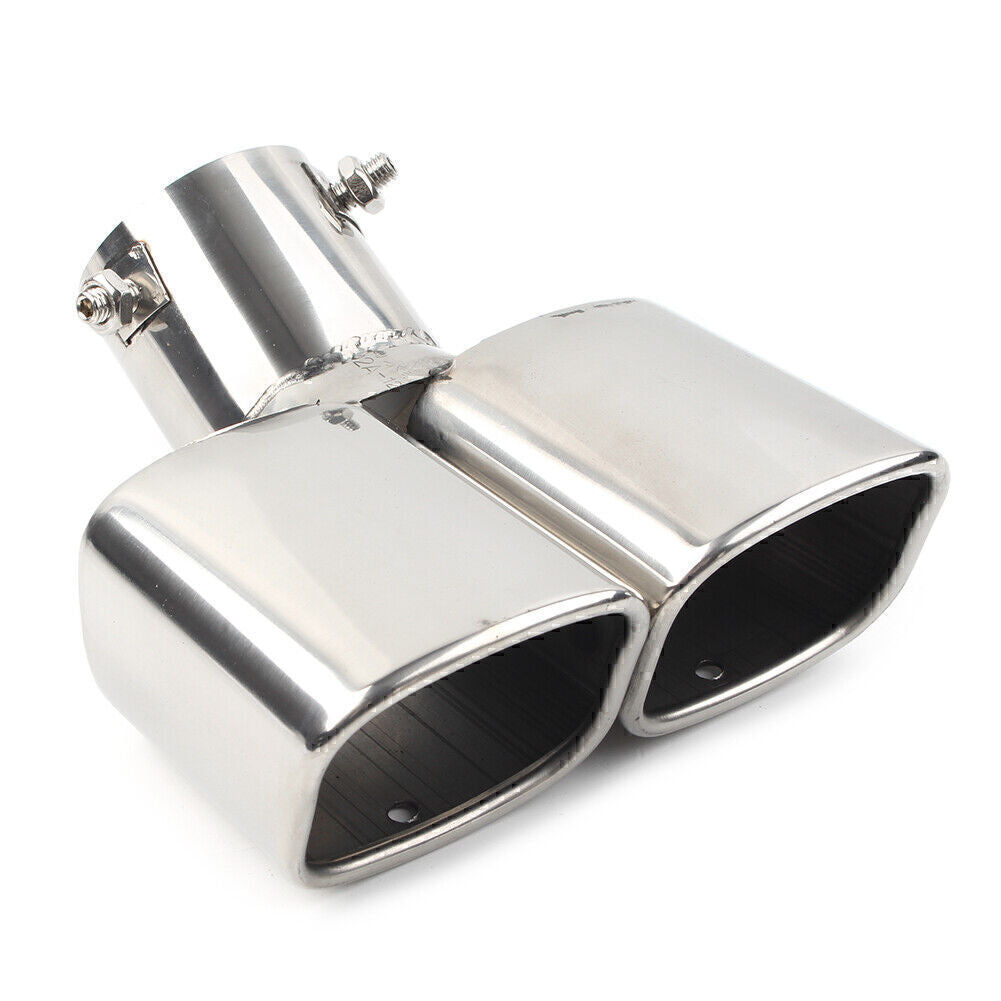 Universal Dual Stainless Steel Rear Exhaust Pipes Tail Muffler Tip Square Silver