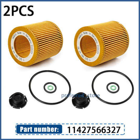2-piece oil filter kit for E60, E82, E88, E92, F06, F10, F22, F30, F32, F34 engines. v