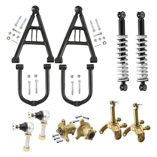 Go-kart suspension shock absorber control arm kit, upper and lower A-arms suitable for all-terrain vehicles and 4-wheelers.