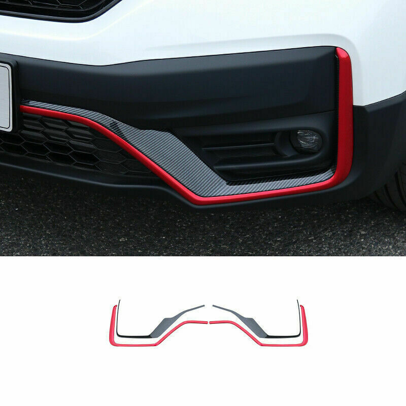 4P for Honda CR-V CRV 2020-2022 Red+Carbon Fiber Front Bumper Lower Strips Trim