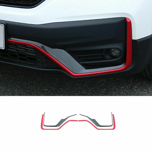 4P for Honda CR-V CRV 2020-2022 Red+Carbon Fiber Front Bumper Lower Strips Trim