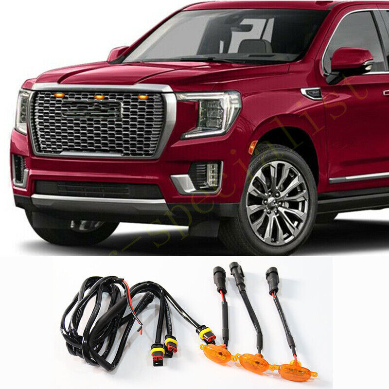 for GMC for Yukon XL 2021 Car Front Grille LED Amber Light Style Cover 3Pcs Q