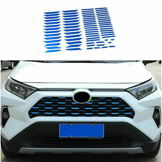 for Toyota RAV4 2019-2023 Blue Steel Front Center Mesh Grille Grill Decals Trim