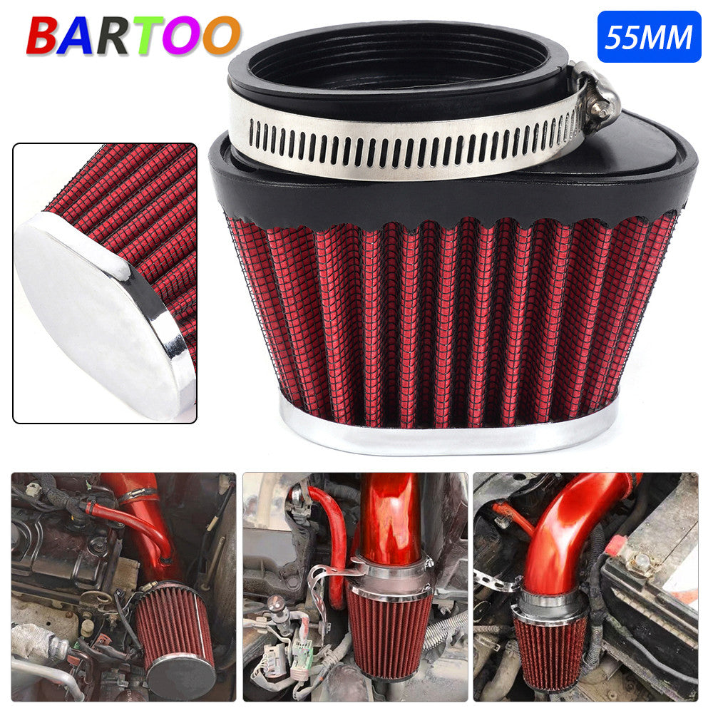 Red 55mm/2.17 Air Filter Cleaner Round Tapered Replacement For Motorcycle / Car Q