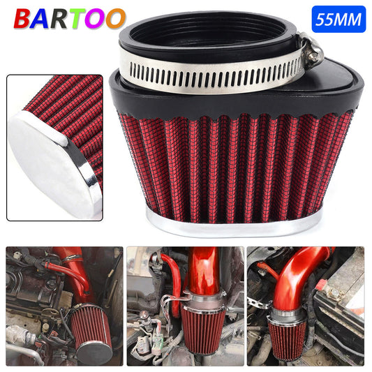 Red 55mm/2.17 Air Filter Cleaner Round Tapered Replacement For Motorcycle / Car Q