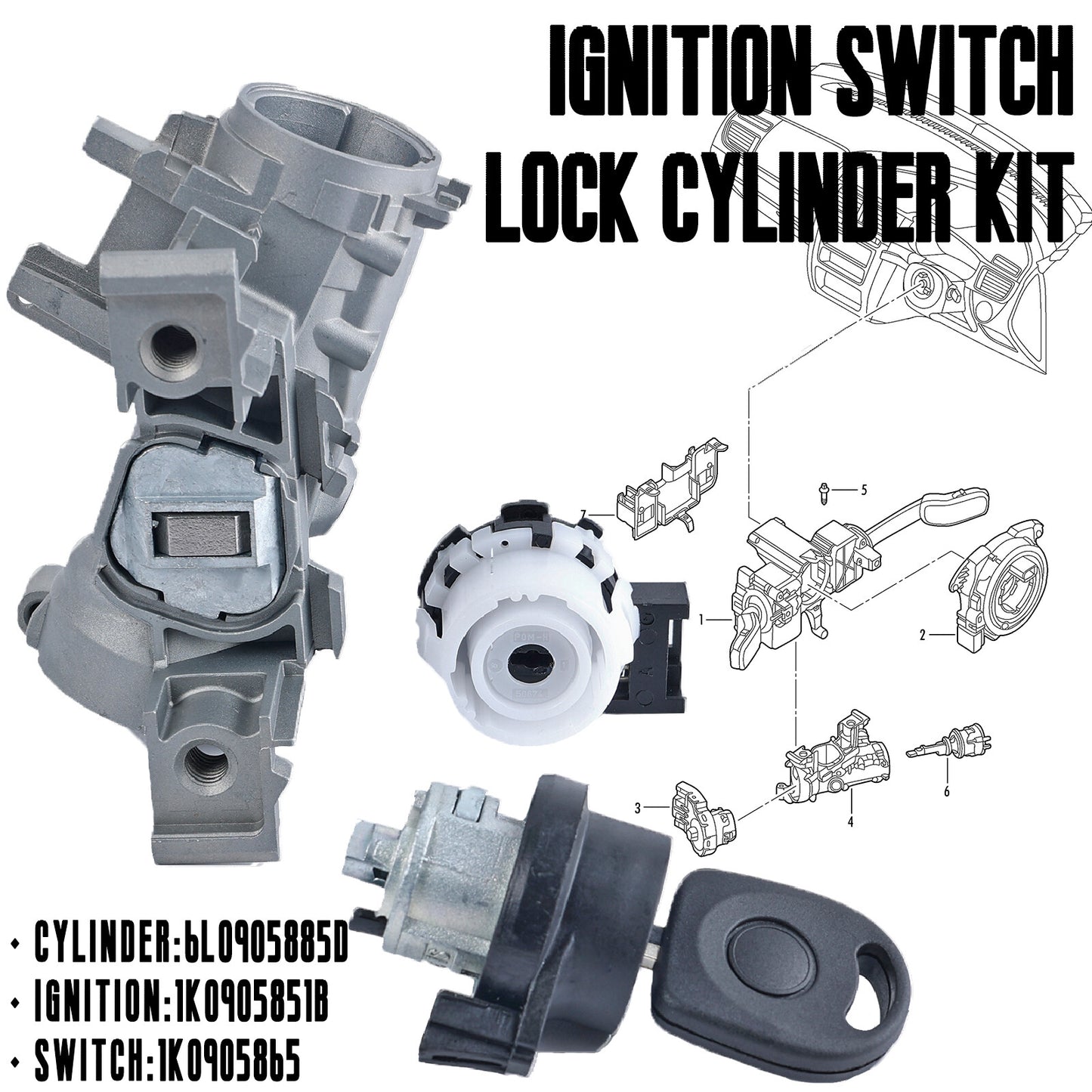 Ignition Switch With Lock Cylinder Key for VW for Golf for Jetta Rabbit for Audi 2006-2011 Q