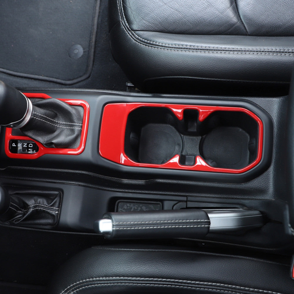 Red ABS Gear Shift Panel Cup Holder Cover Trim for Jeep for Wrangler JL JT 2018-2023