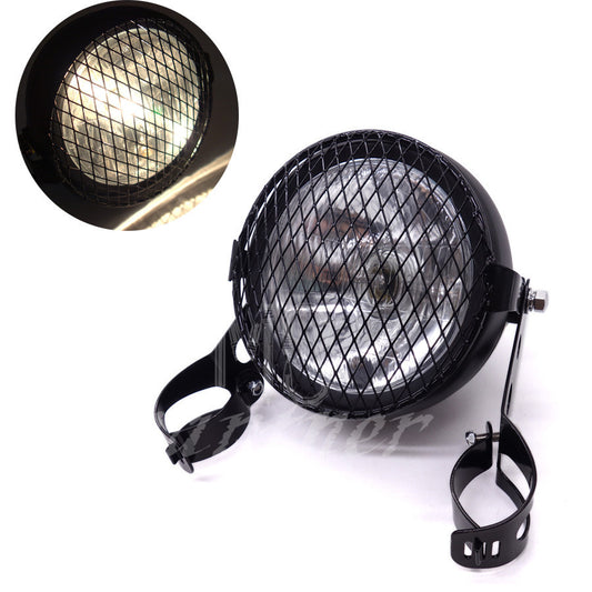 New Grill Diamond Side Mount Cover Headlight With 28-43mm Bracket For Cafe Racer Q
