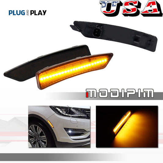 Pair Smoked Lens Amber LED Front Side Manufacturer Parking Lights for 15-19 for Lincoln MKC - v