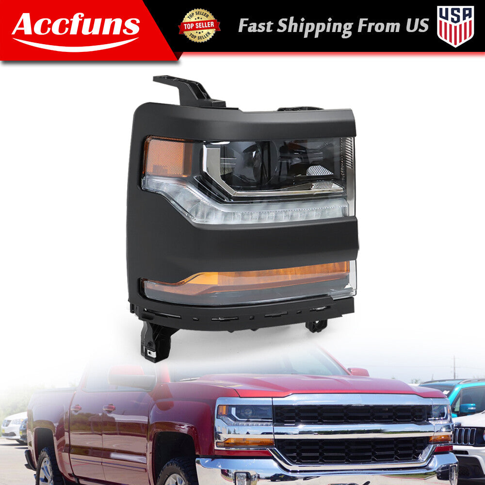 For Silverado 1500 2016 - 2018: Headlights with LED DRLs on the right side. n