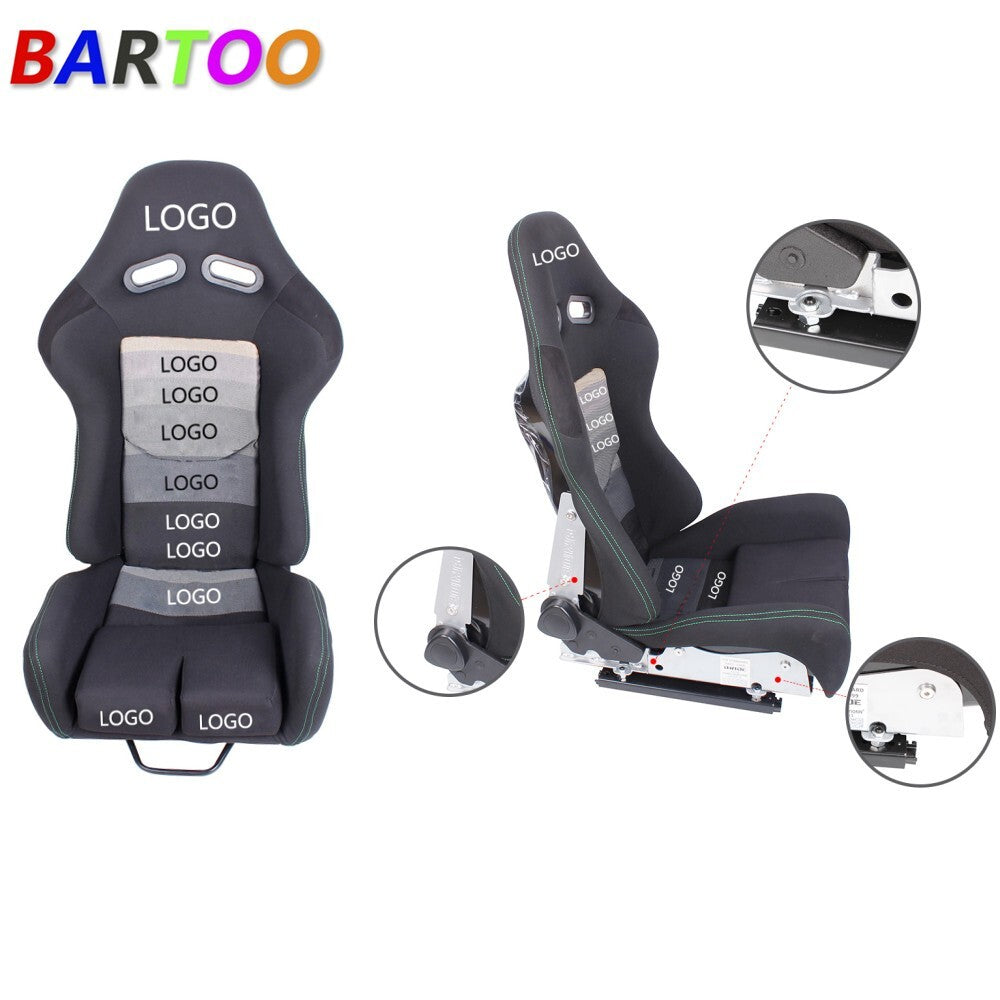 1 Pair JDM Black Gradation Low Max Reclinable Drift Racing Seats Dual Silder Q