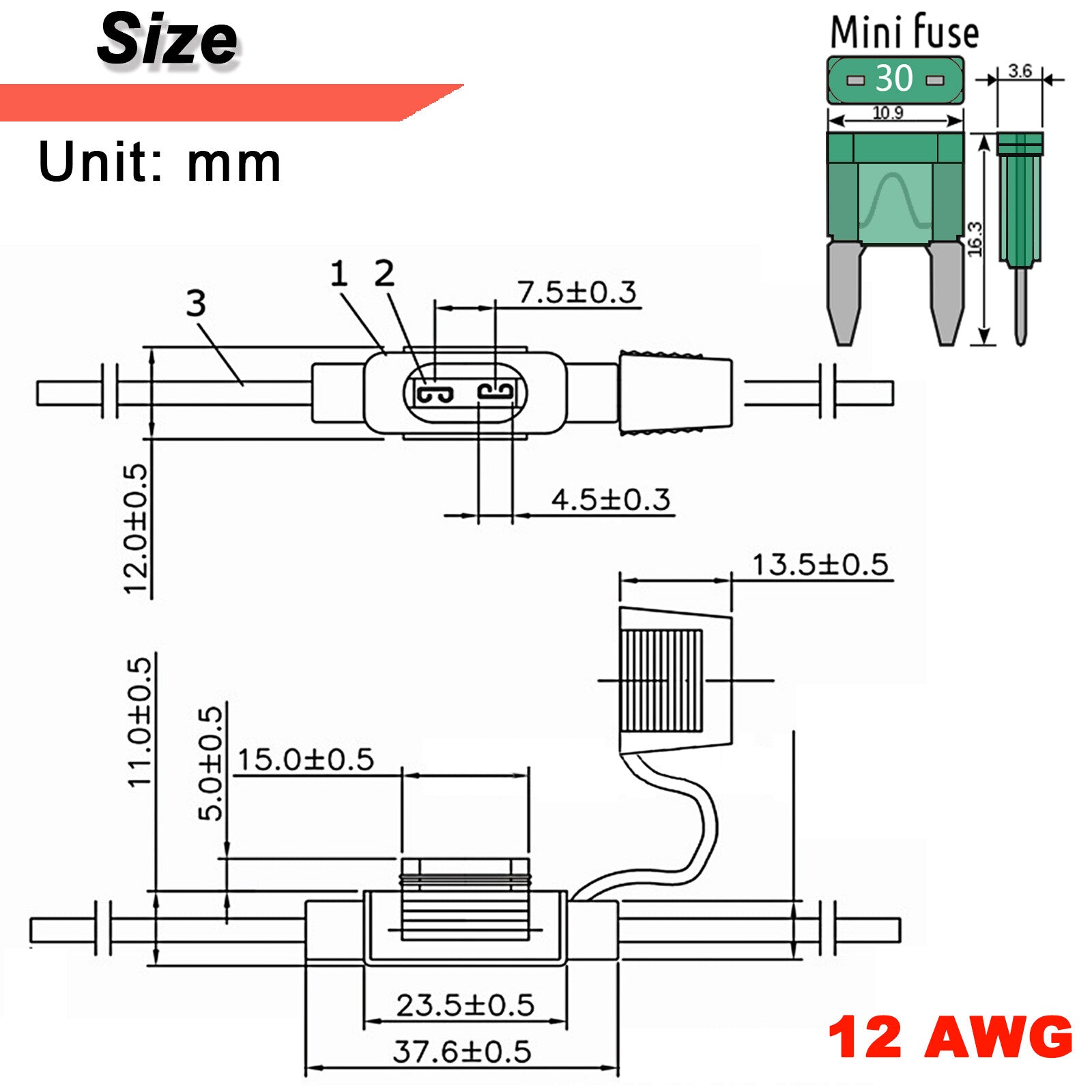 5pcs car fuse holder 12V 12AWG 30A for mini car fuses waterproof car Q