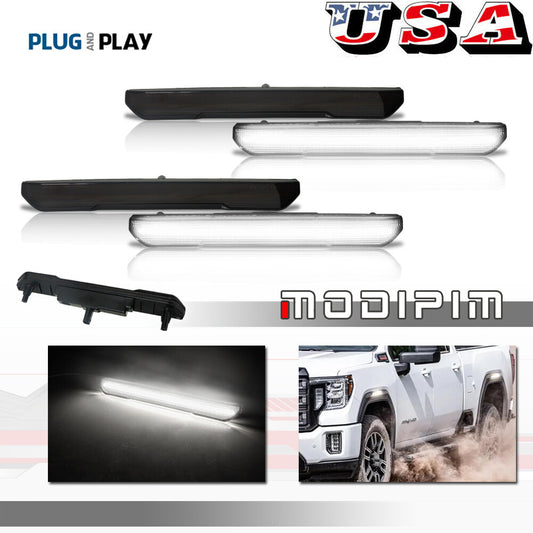 Pack Smoked F/R White LED Side Marker Lights for 2020-2022 for GMC for Sierra 2500 3500HD - v
