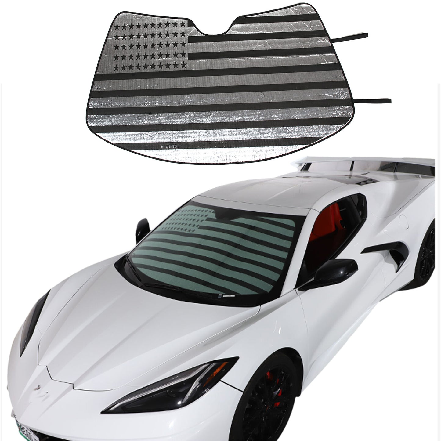 Windshield sun visor with American flag UV shield for Corvette C8 2020-24 n