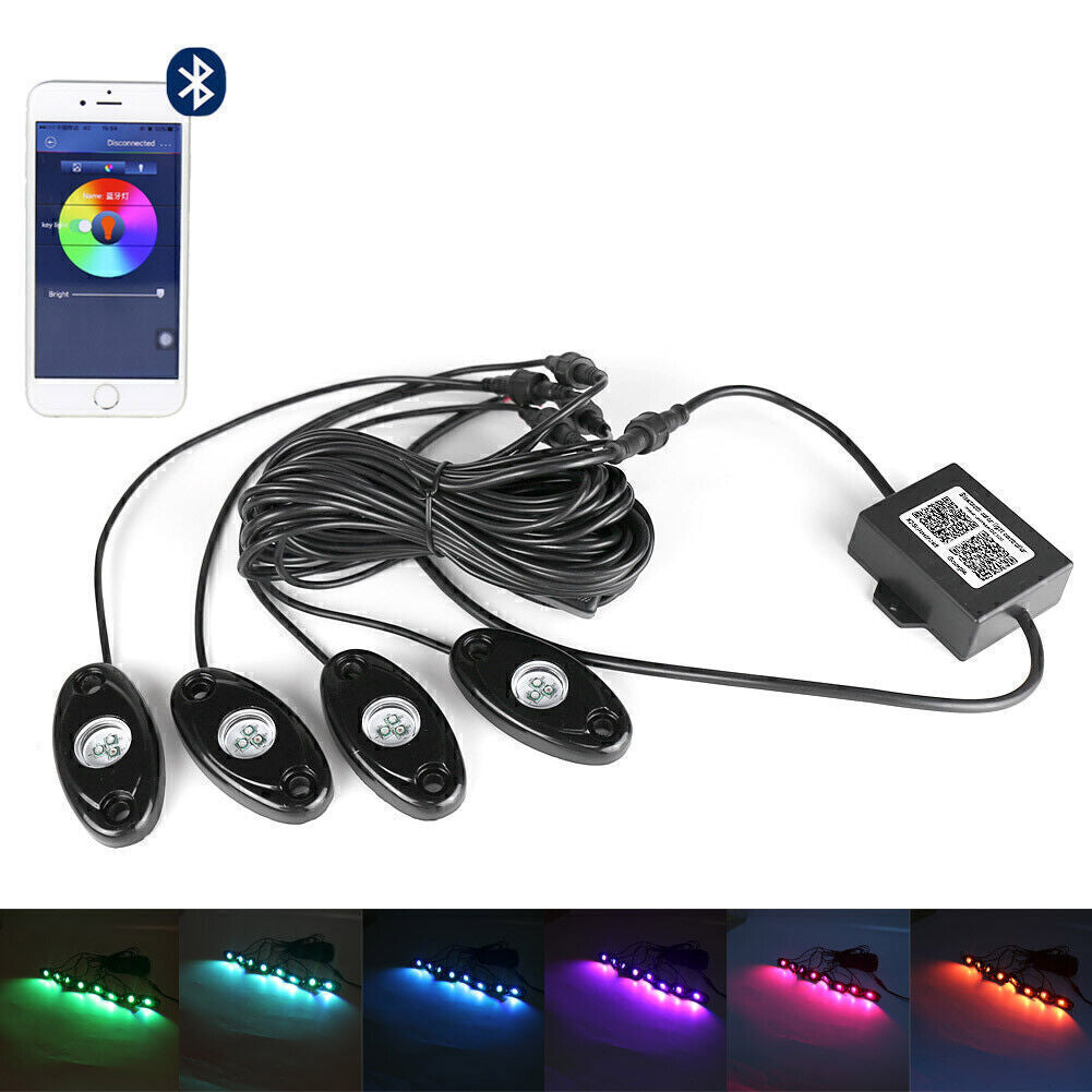 4Pods RGB LED Rock Lights Off Road Wireless APP Bluetooth Music Control ATV UTV