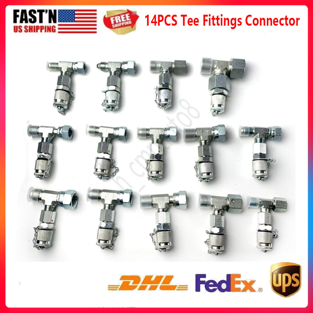 14PCS Tee Fittings Connector Set for Hydraulic Pressure Gauge Test Kit