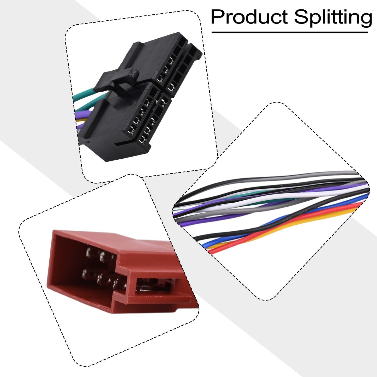 Easy-to-install car radio harness with 20-pin CD audio connector