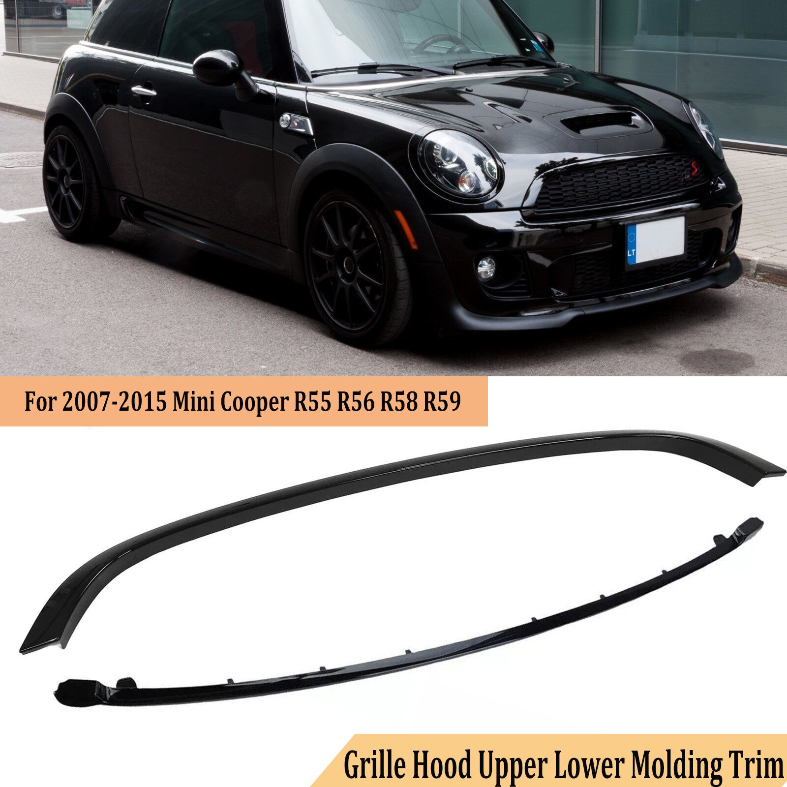 Upper+Lower Grilles Hood Molding Trim Set for Mini Cooper R55 R56 R57 2007-2015