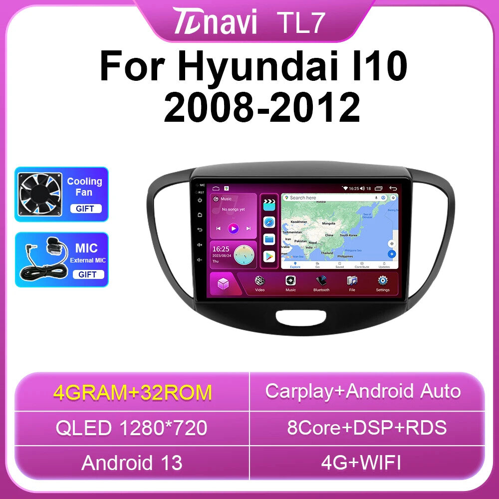 Android Car Radio for Hyundai i10 2008-2012 CarPlay GPS Multimedia Player Screen
