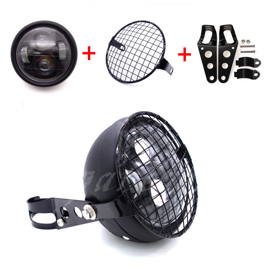 Matte Black LED Front Headlight Grill Mount Cover Mask W/ Mount Bracket Cafe CB Q