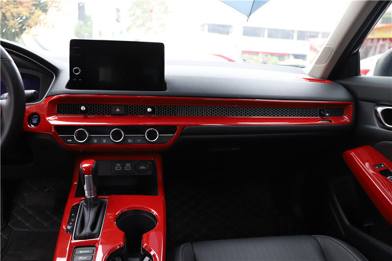 Center Console Dashboard Panel Cover for Honda for CIVIC 2022-2024 Red Carbon ABS n