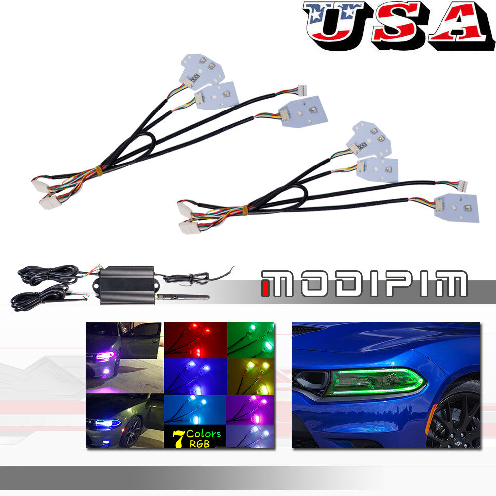 Suitable for 2015-2020 for Dodge charger RGBW halo DRL car headlight LED board Bluetooth control- v