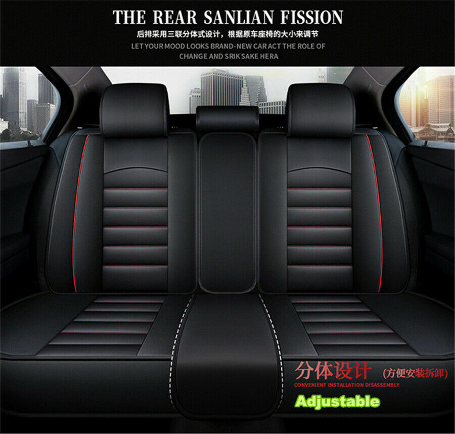 Universal Full Set PU Leather Cushion Pad Front+Rear for Seat Covers For 5-Seats Car Q
