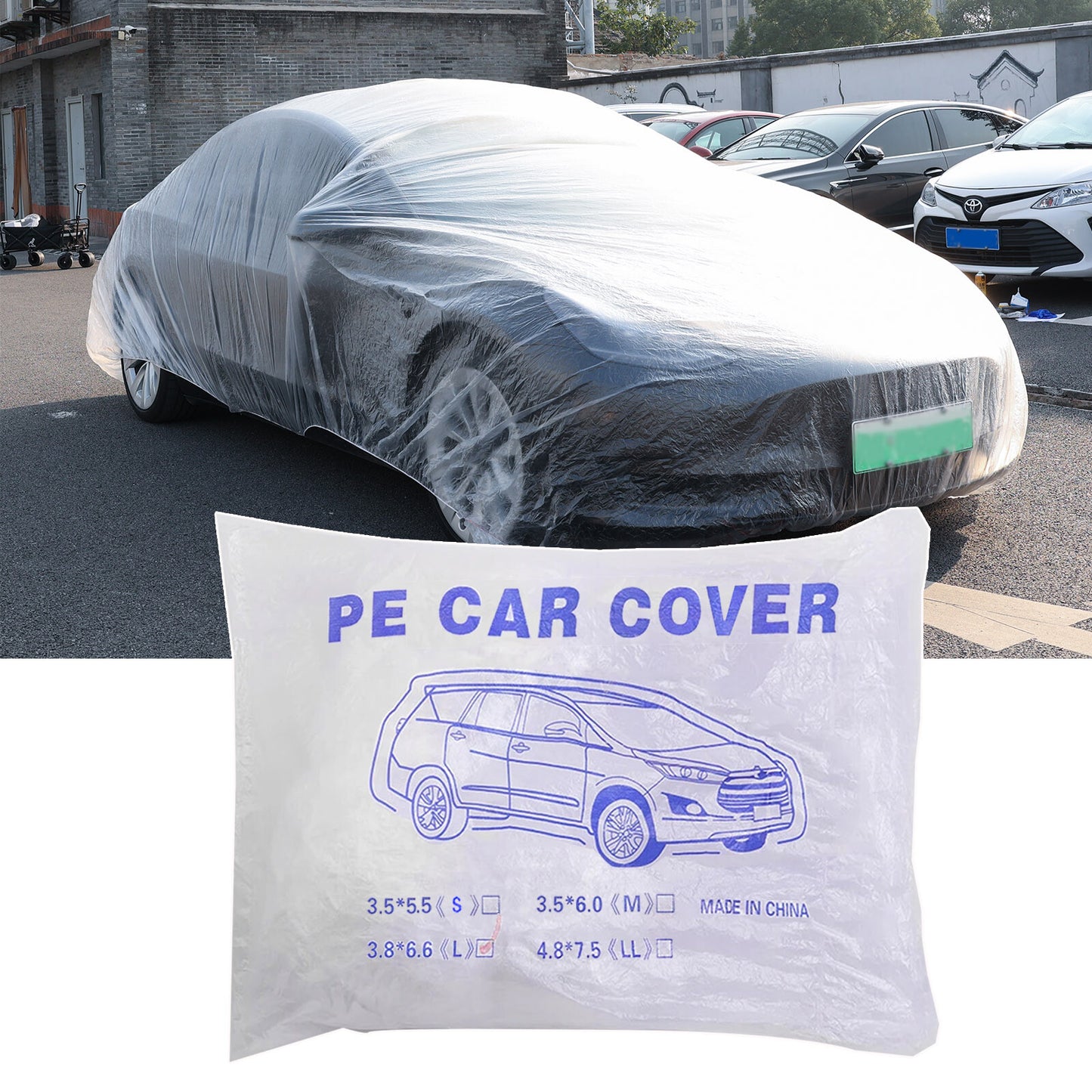 Universal Disposable Car Cover Transparent Waterproof Dustproof Plastic 3.8x6.5m Q