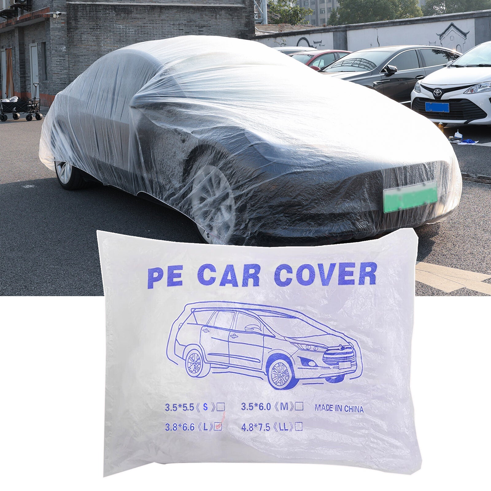 Universal Disposable Car Cover Transparent Waterproof Dustproof Plastic 3.8x6.5m Q