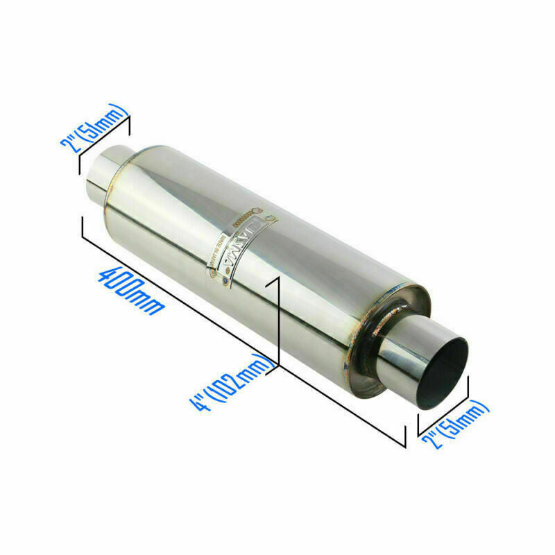 2inch IN/OUT 4 Body Exhaust Silencer Resonator Muffler Slow Flow Spiral Tip