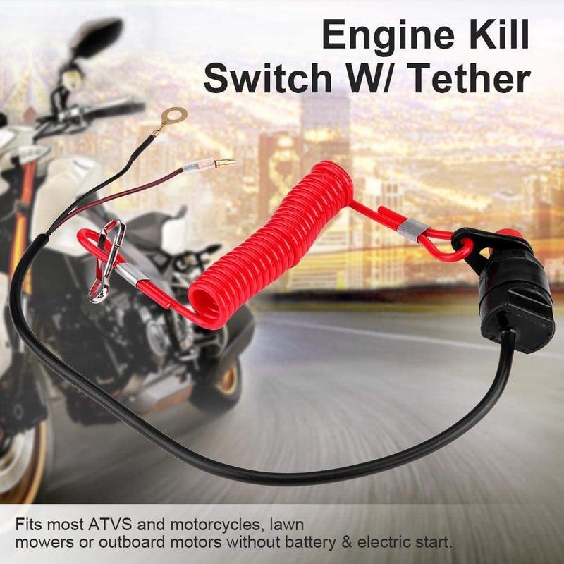 One marine kill switch with safety tether and lanyard for marine outboard engines. Red