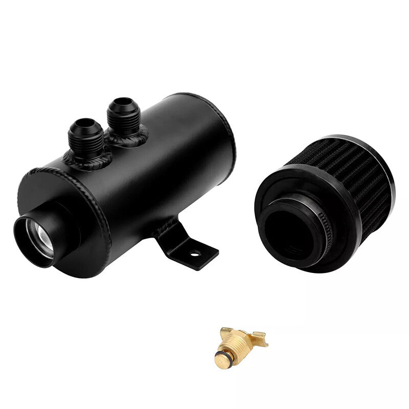Oil Catch Can Reservoir Tank W/Breather Filter Baffled Kit 10AN Black Aluminum