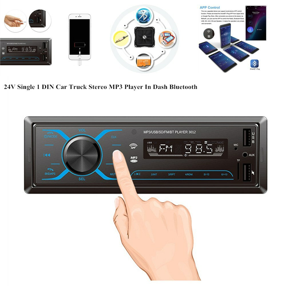 24V Truck Stereo Player with 4-Channel Digital Bluetooth Audio SD/FM/WMA/MP3 Radio - n