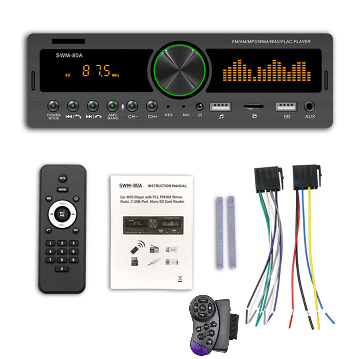 Single Din Car Radio Stereo Bluetooth FM Audio Player USB/AUX In-Dash Head unit