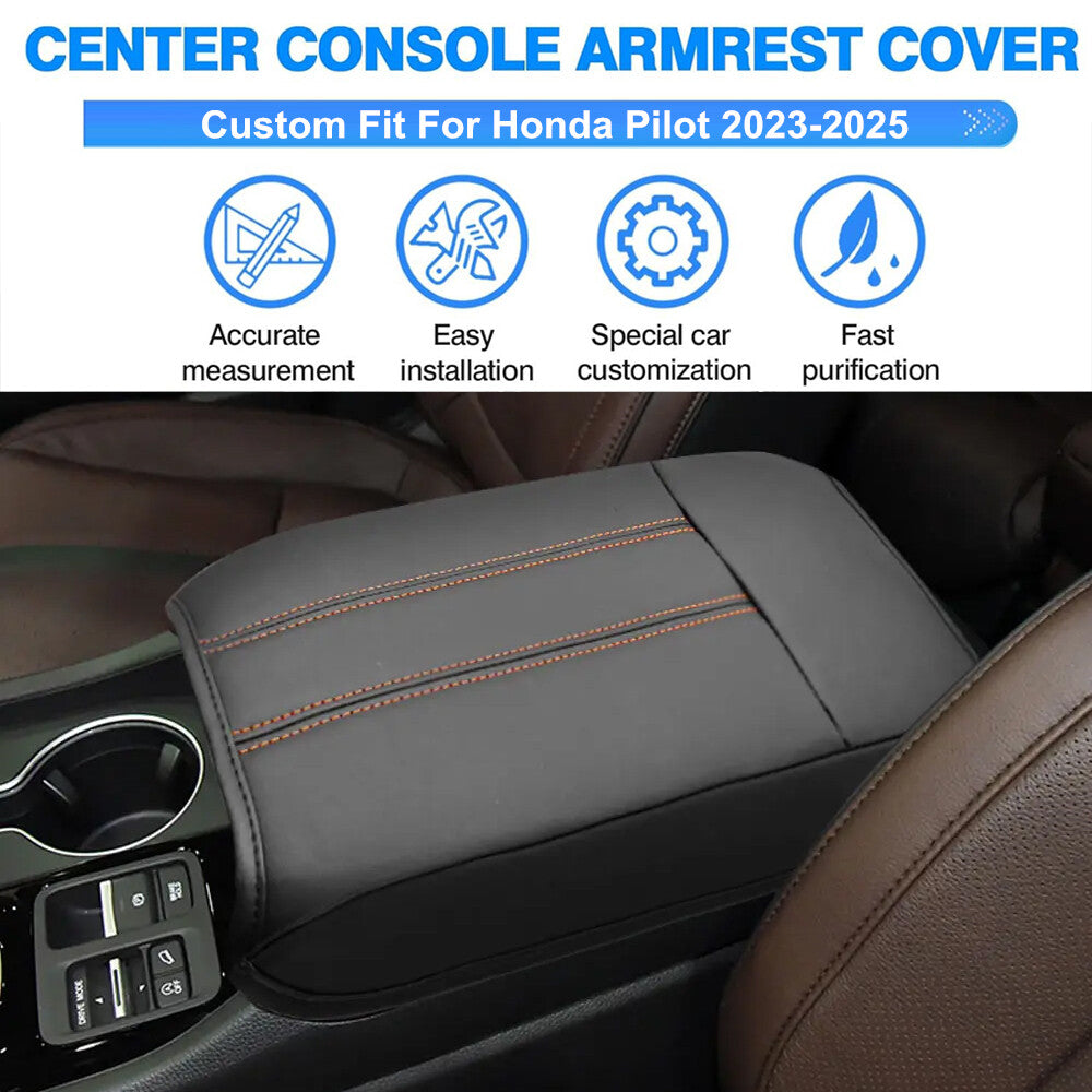 Orange Stitches Leather Cover for 2023-2025 for Honda Pilot Center Console Armrest Protector n