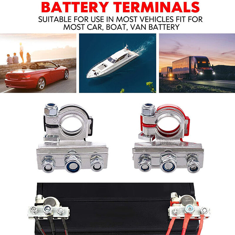 Battery Terminal Connectors 3 Way Top Post Positive & Negative Car Boat Van Part v