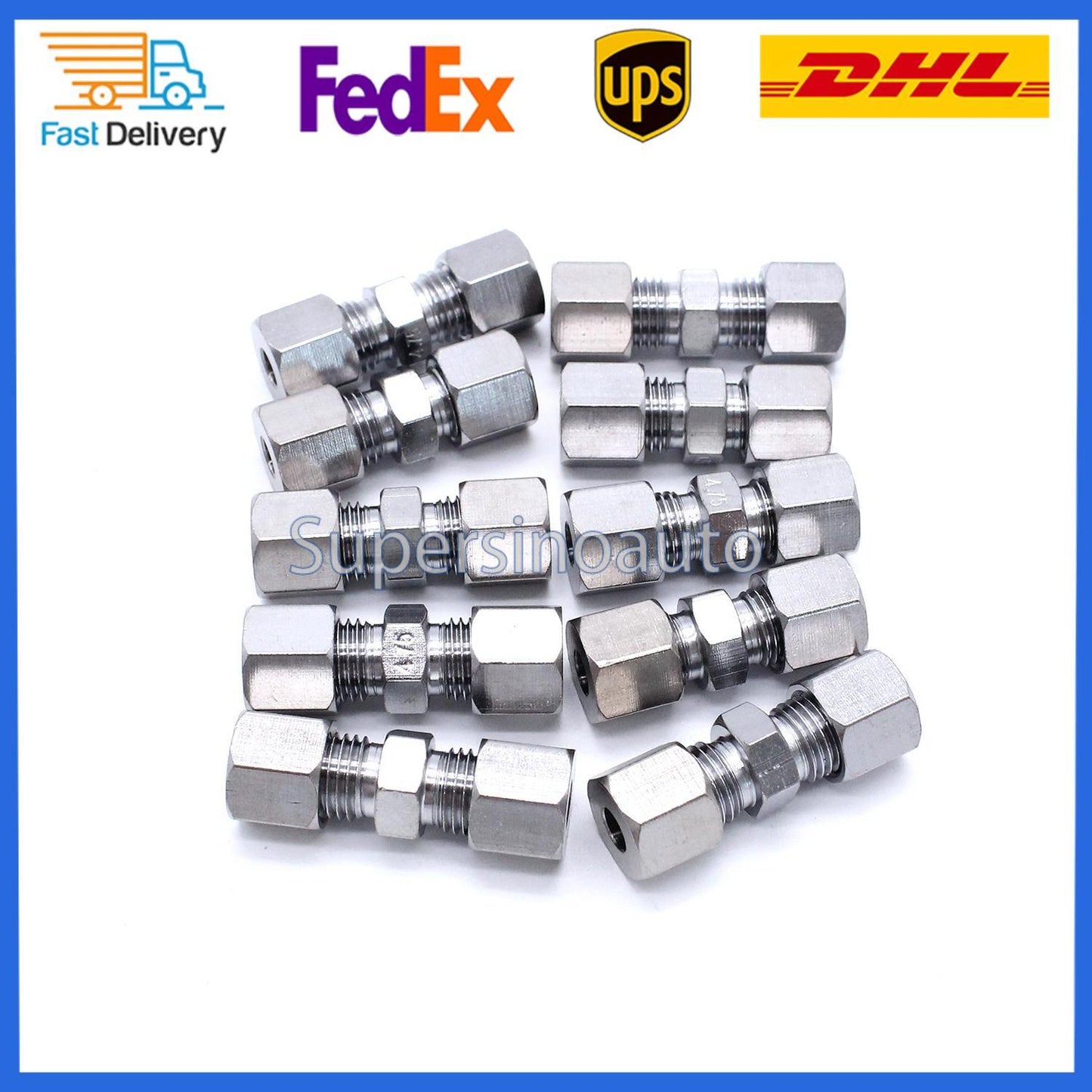 10Pcs 3/16 OD Brake Line Union Fitting Straight Compression Kit Connector