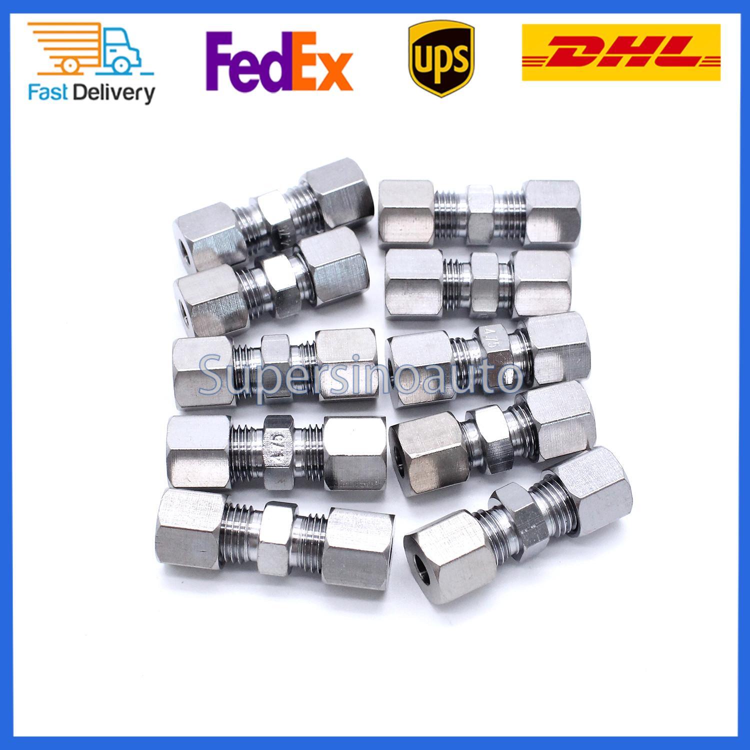 10Pcs 3/16 OD Brake Line Union Fitting Straight Compression Kit Connector