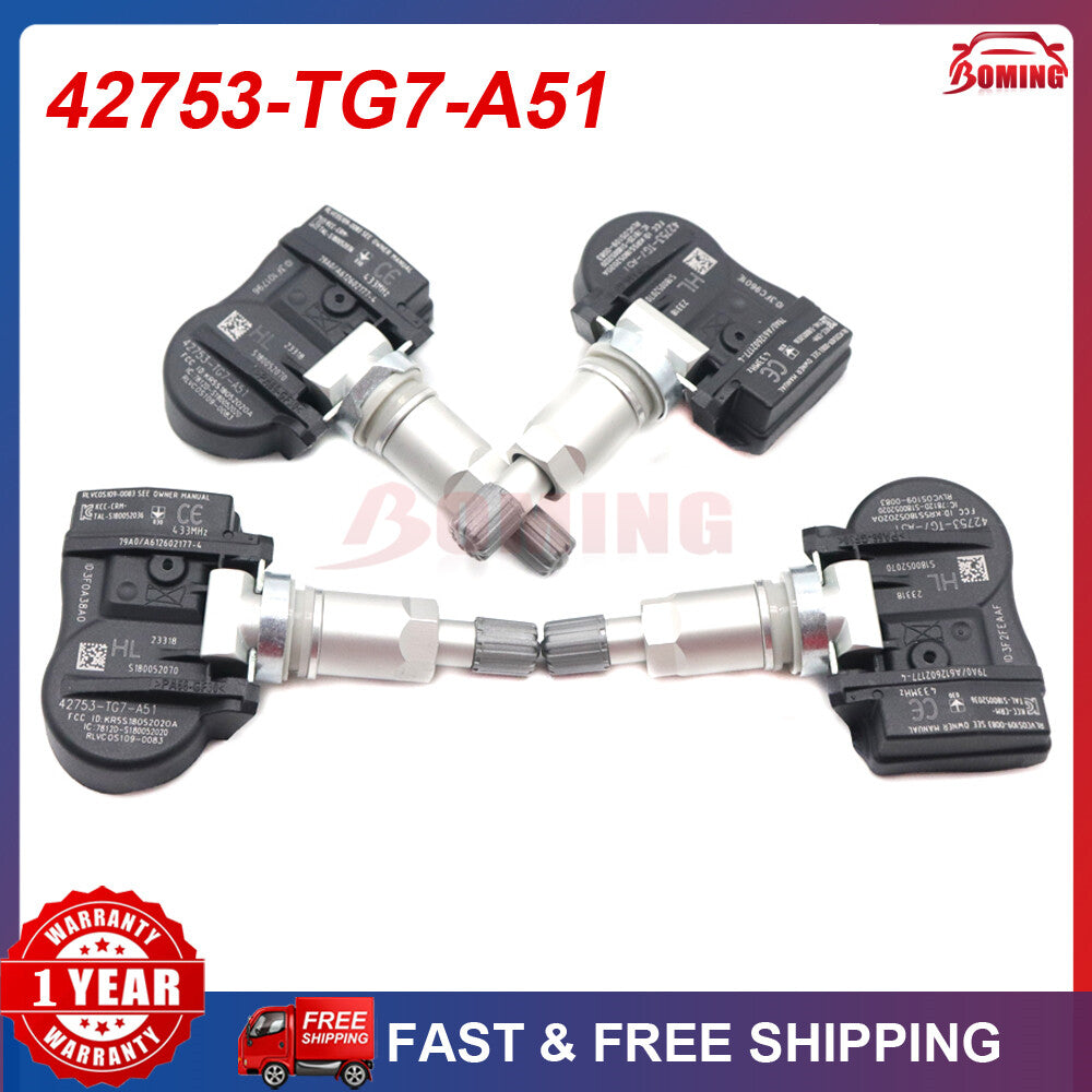 4x 42753-TG7-A51 TIRE PRESSURE SENSOR TPMS for Honda Pilot 2016-2019 433MHz