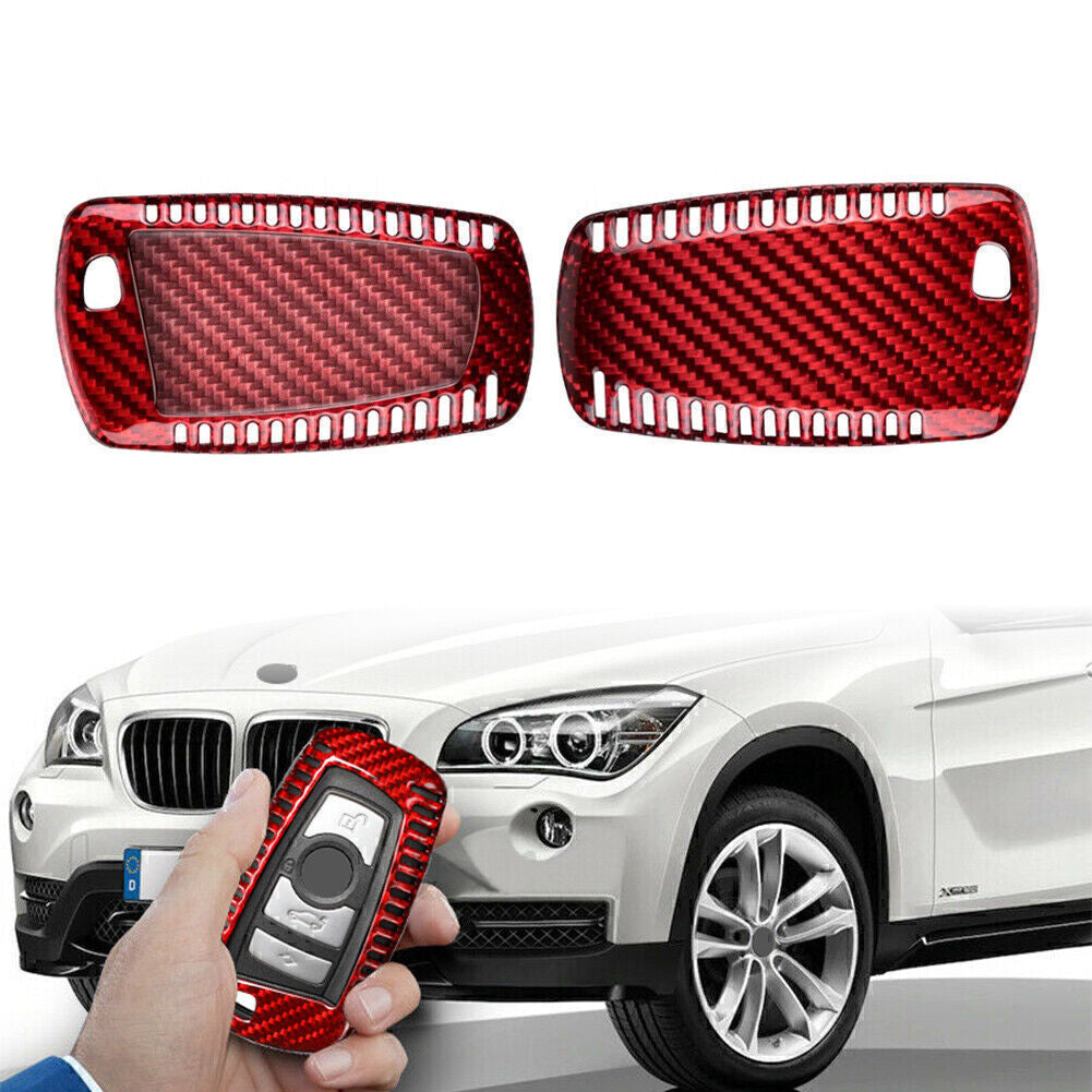 for BMW 1 3 4 5 7 Series X3 Remote Key Fob Shell Holder Cover Carbon Fiber Red