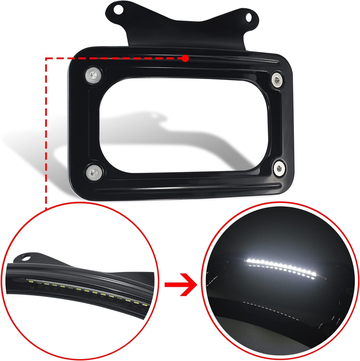 Black curved license plate mount with LED lights suitable for Harley Street Glide 2010 - 2023 n