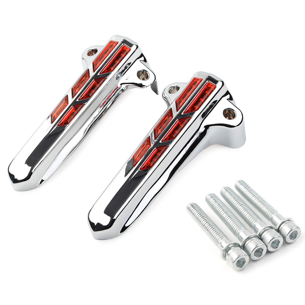 Front Fork Leg Covers LED Light for Harley FLHR FLHTK FLHX '2014-'20 Silver Red