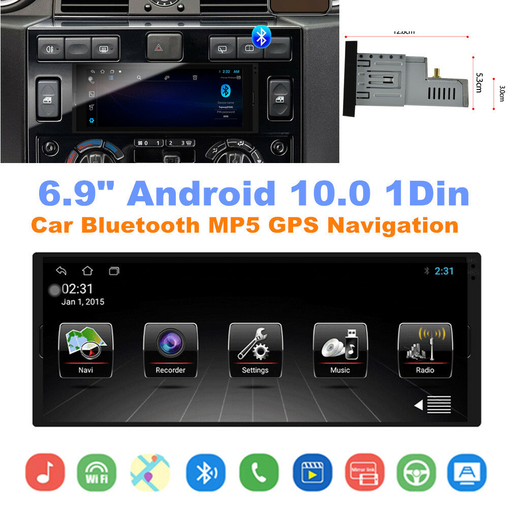 6.9-inch Android 10.0 1DIN Car Bluetooth MP5 GPS Navigation Radio Player (Mirror Link) n