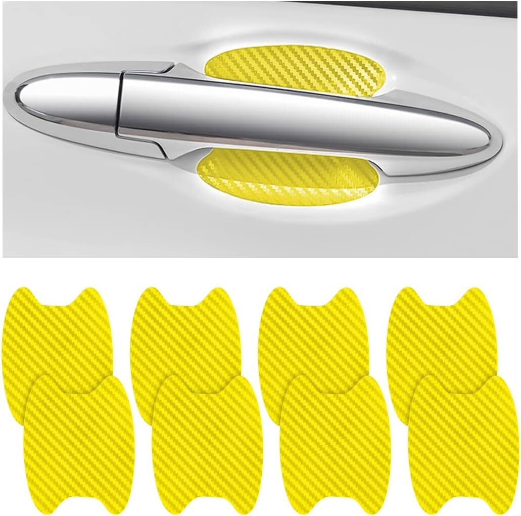 8Pcs Yellow Carbon Fiber Car Door Handle Anti-Scratch Protector Film Sticker