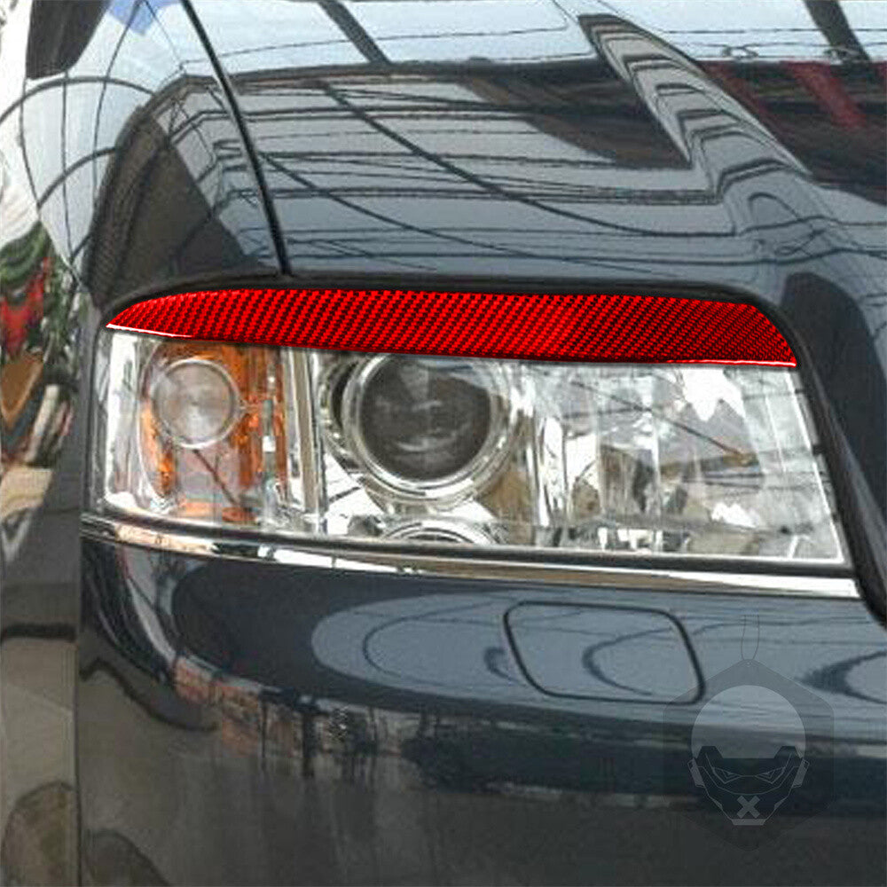 Red Carbon Fiber Front Headlight Eyelids Eyebrow Cover for Audi A6 C6 4F 2004-09