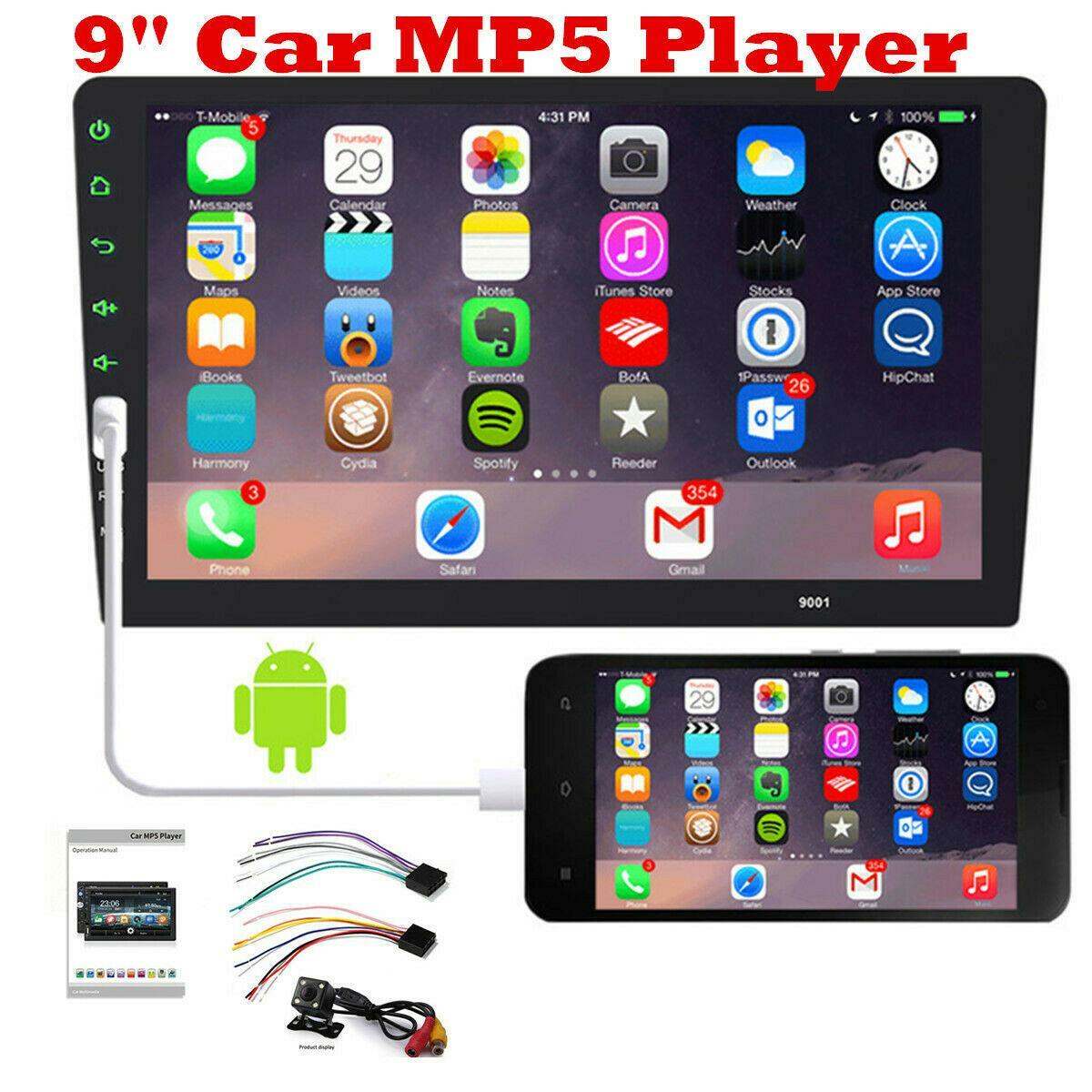 MP5 player, 1DIN, 9-inch car unit, touchscreen, stereo FM radio, mirrored connection with camera. n