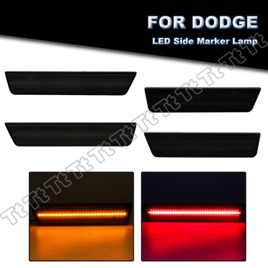 For 2008 - 2014 for Dodge for Challenger LED Front and Rear Side Marker Lights Dark Smoke 4 pcs - v