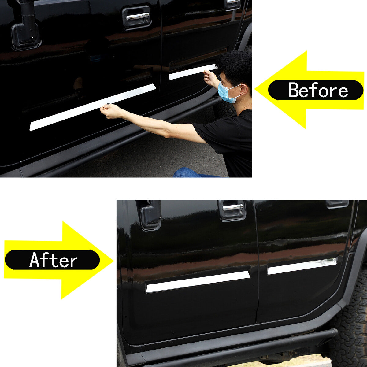 4-Piece Chrome Stainless Steel Body Insert Trim for Hummer H2 2003-2009 n